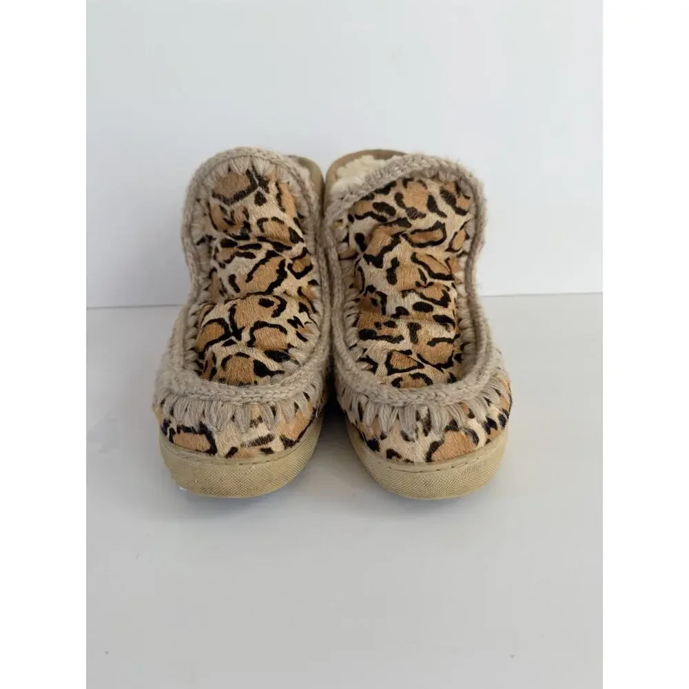 Mou New Eskimo Sneaker Ponyskin Leopard Fur Trim Ankle Bootie US 8